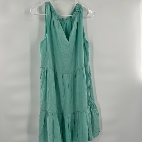 Ann Taylor Loft teal mint green tiered summer sleeveless dress size L - Picture 9 of 12